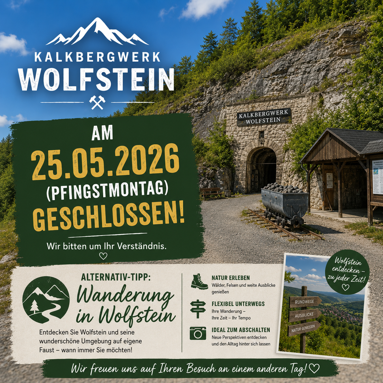 PFINGSTMONTAG - ist das Kalkberwerk geschlossen!